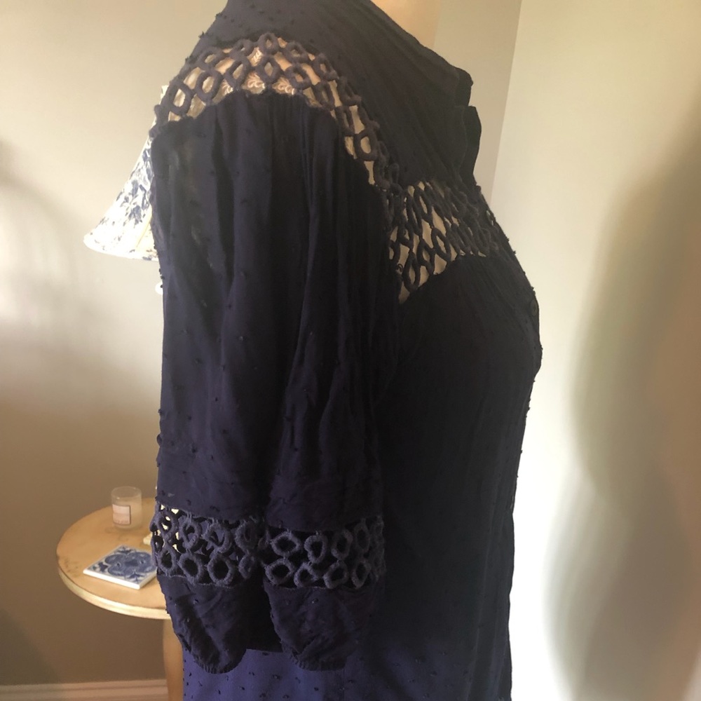 Anthropologie Navy blue blouse with cutout accents - Picture 6 of 15